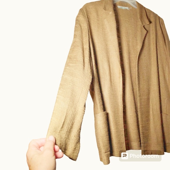 vintage prestige Boston tan nubby linen open blazer - Picture 2 of 4
